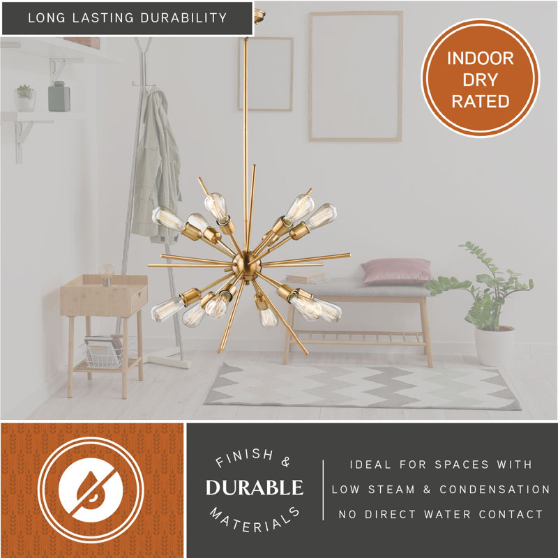 Morrison 12 - Light Dimmable Sputnik Modern Linear Chandelier, Natural Brass