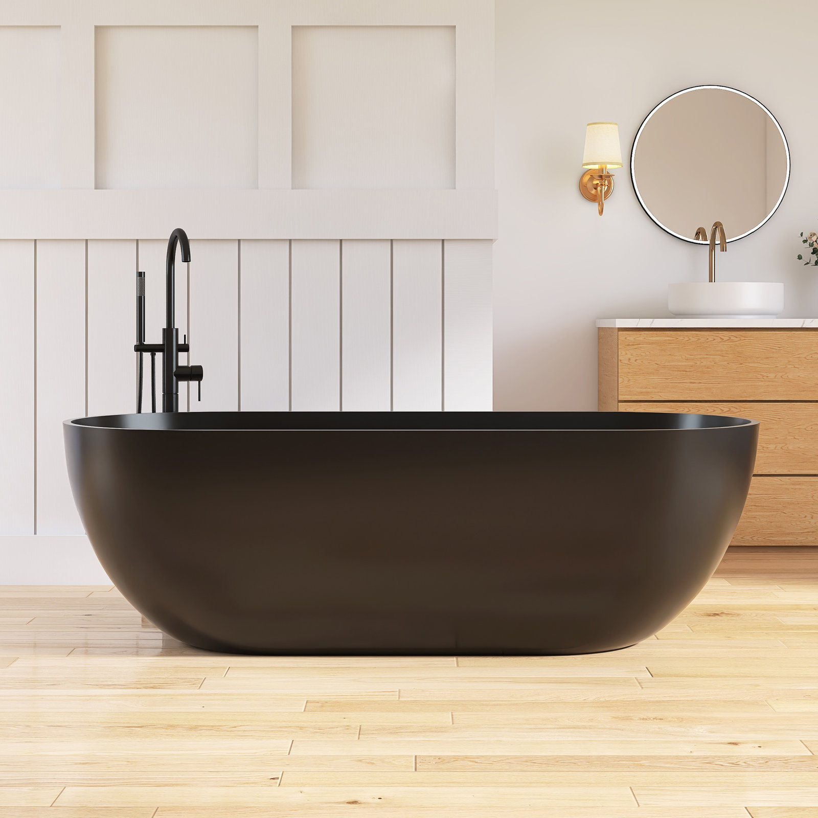 Forma 69" Freestanding Soaking Bathtub Solid Surface Stone Resin Soaking Tubs, Black