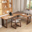 Bureau rectangulaire brun en bois massif-599822303-599822302