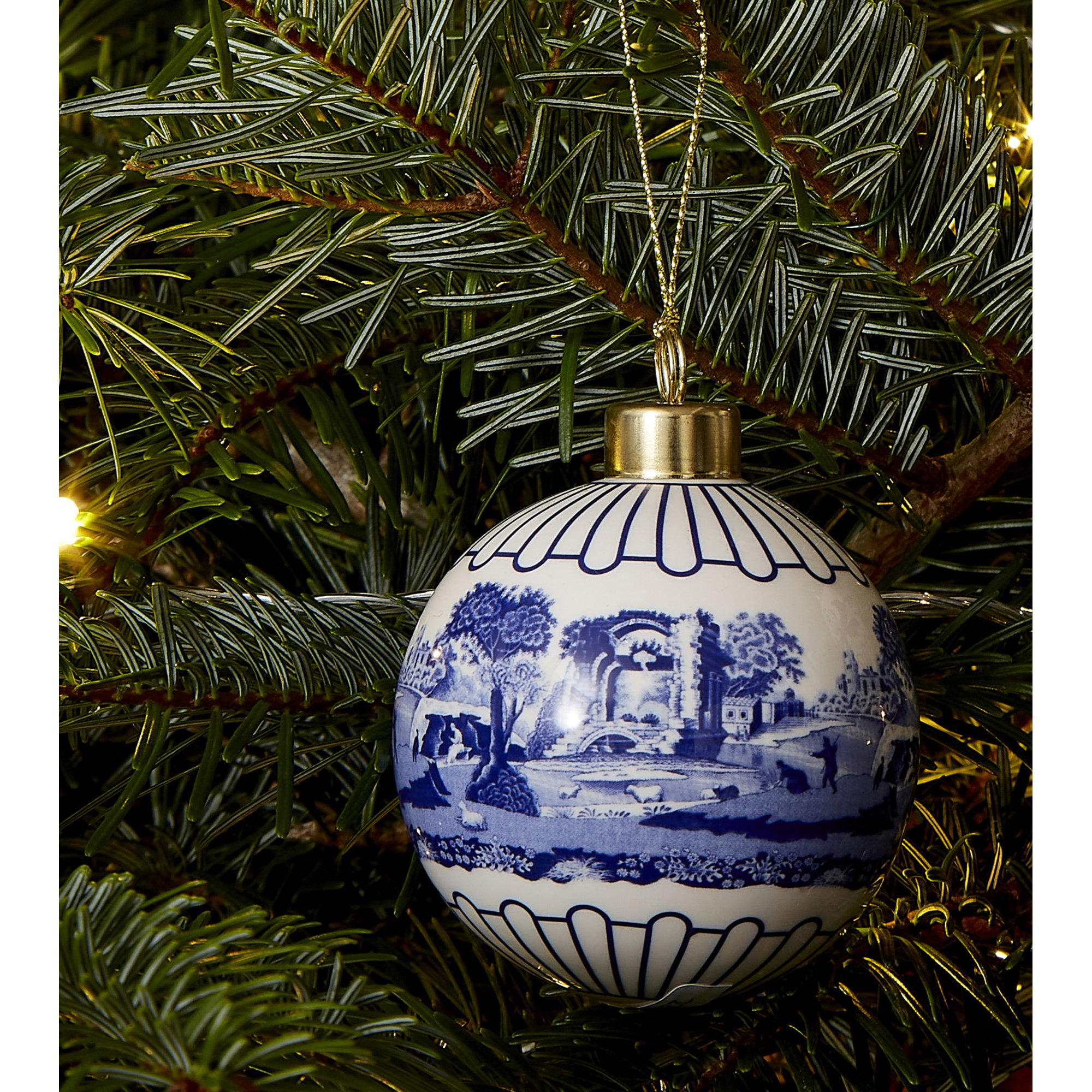 Spode Blue Italian Christmas Bauble Scenic