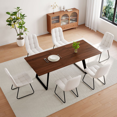 7-Piece Extendable Kitchen Dining Table with 6 Modern Dining Chairs