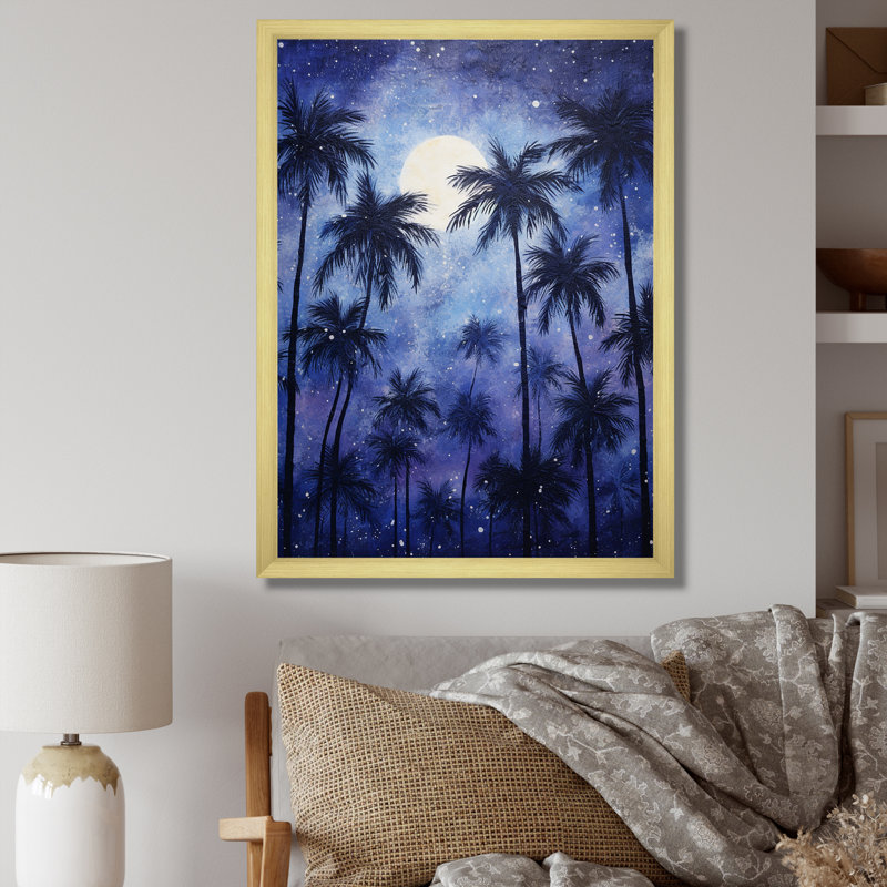 «Indigo Mystical Plam Tree Magic Impressions III», reproduction sur toile, H 44 po x l 34 po x P 1,5 po, Encadrement doré