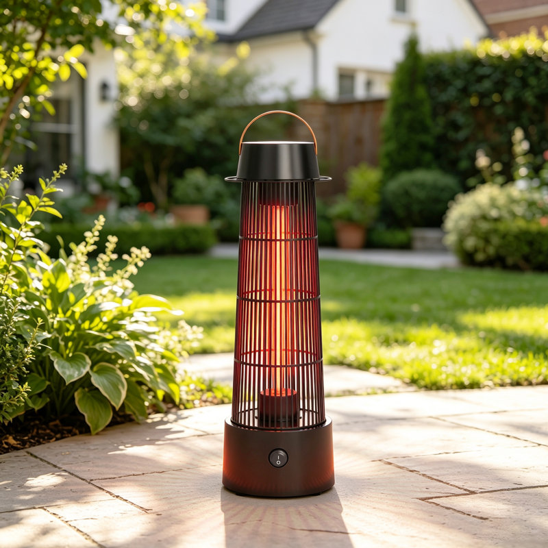 Chauffe-terrasse debout avec poignée, portatif pour balcon / patio / intérieur, Black
