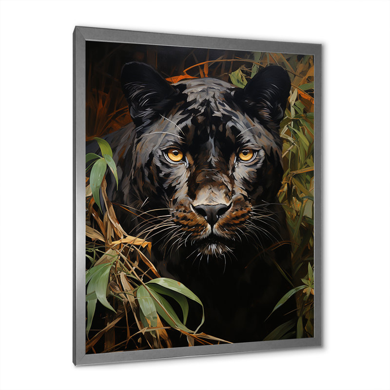 «Green Panther», impression impressionniste sur toile, H 44 po x l 34 po x P 1,5 po, Cadre photo argenté