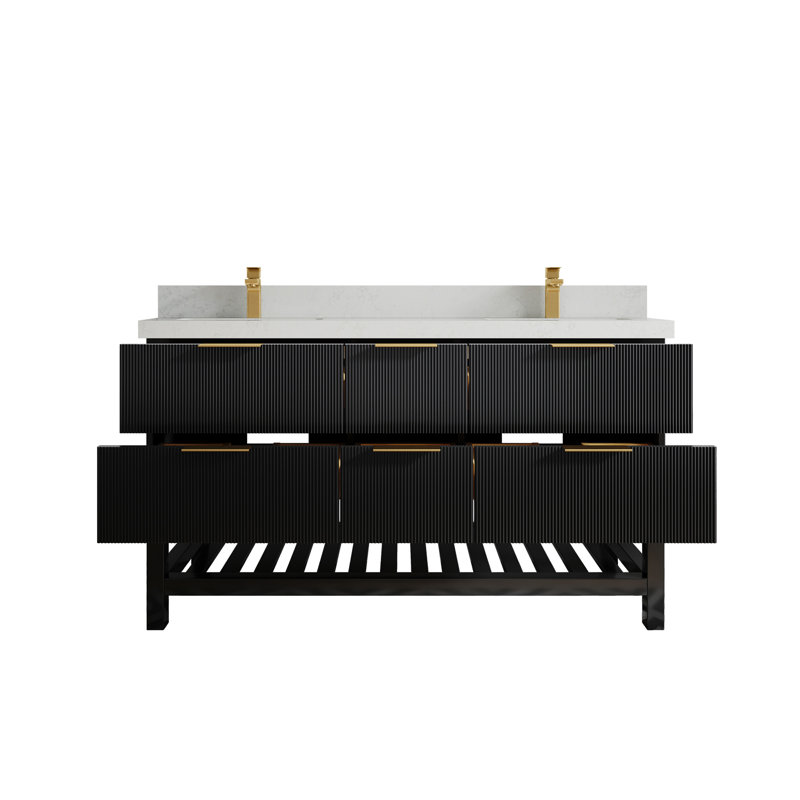 Meuble-lavabo double 60 po avec comptoir en quartz 60 po