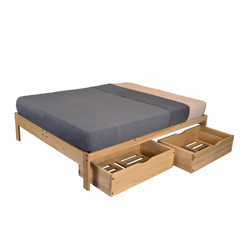 Lit plateforme en bois massif avec espace de rangement, Simple