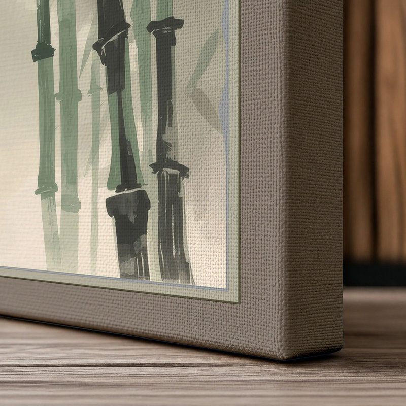Bamboo in Ink Japandi - Wrapped Canvas, 24x16 - 61.0 x 40.6 cm, Taupe Border