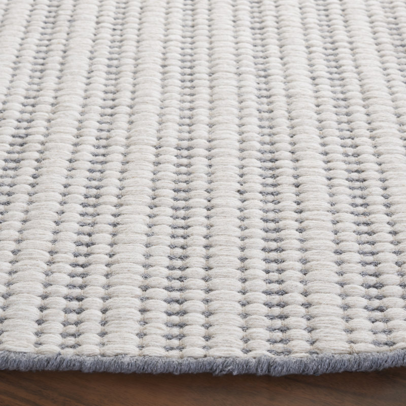 909 Hand Woven Cotton/Wool Striped Rug , Square 6', Gray/Ivory