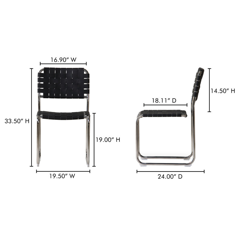 Moma Leather Dining Chair, Black Top Grain Leather, Silver