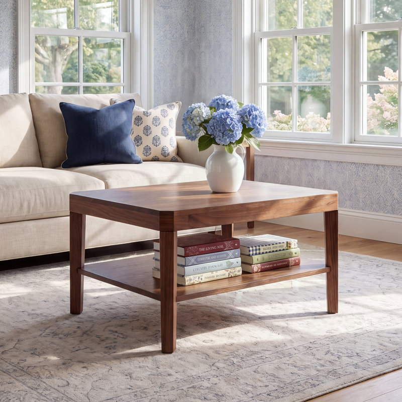Ardentown Transitional Two-Tiered Square Coffee Table, Walnut