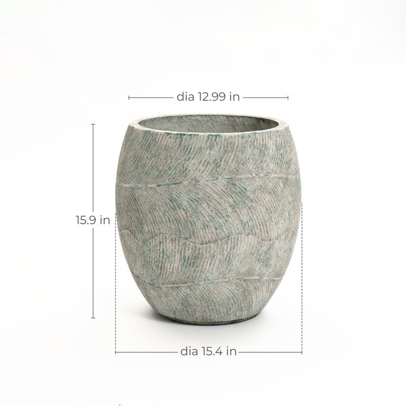 Rustic Distressed  Multi-Color Cement Round Planter, Indoor and Outdoor, 15.9" H x 15.4" W x 15.4" D