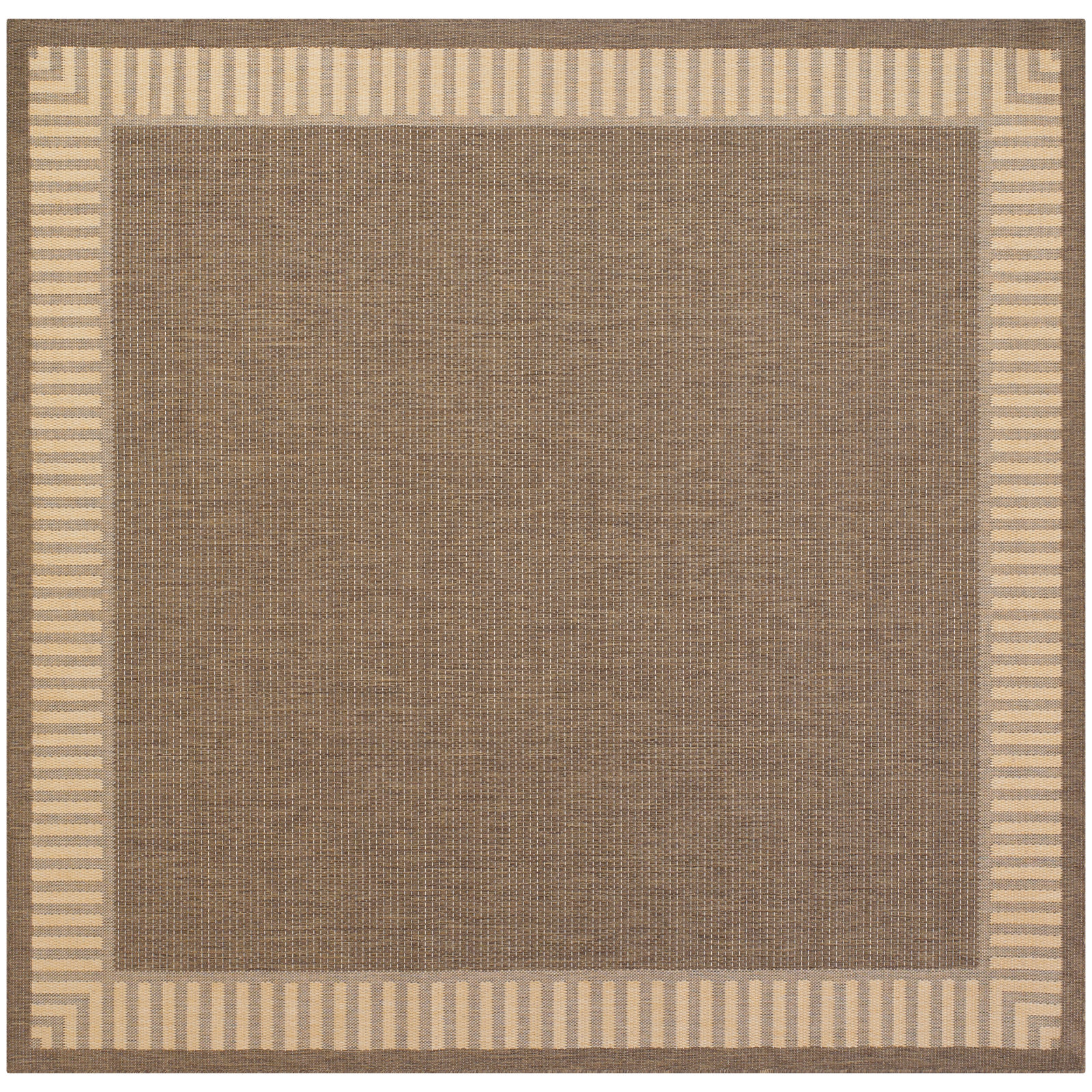 Sania Solid Black Cocoa Brown Flatwoven Indoor Outdoor Area Rug, Blue, Square 7'6"