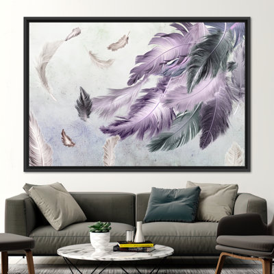 Wall Art, Canvas Decor, Large Canvas, Purple And Gray Feather Painting, Purple Canvas Gift, Modern Canvas Gift, Soft Tones Artwork,