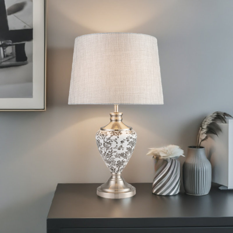 Bostrom 57cm Classic Toile de Jouy Vintage Style Table Lamp, Grey/Silver, Grey