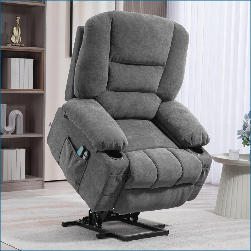 Fauteuil inclinable électrique inclinable avec massage par vibration et amp; Chaleur, fauteuil inclinable en tissu de chenille pour personnes âgées | Gris anthracite | Assemblage rapide