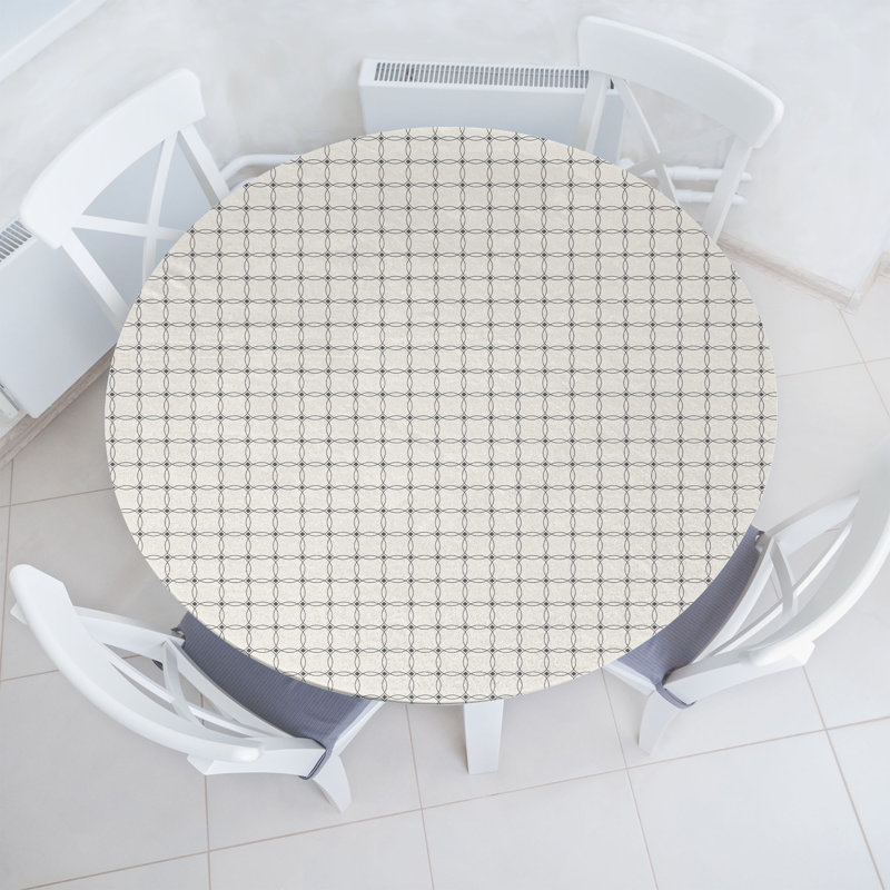 East Urban Home Abstract Fitted Round Tablecloth Eggshell Grey