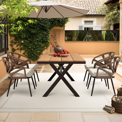 Modern Outdoor Chair and Plastic Wood Table Set for Gardens, Lawns