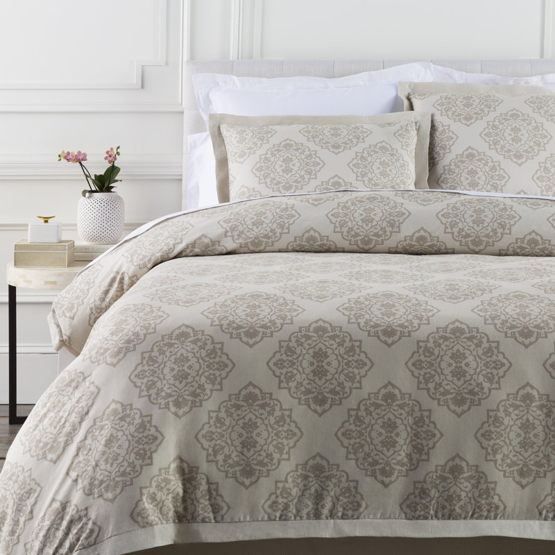 Anniston Modern & Contemporary Damask Duvet Cover, Neutral, Twin Duvet Cover