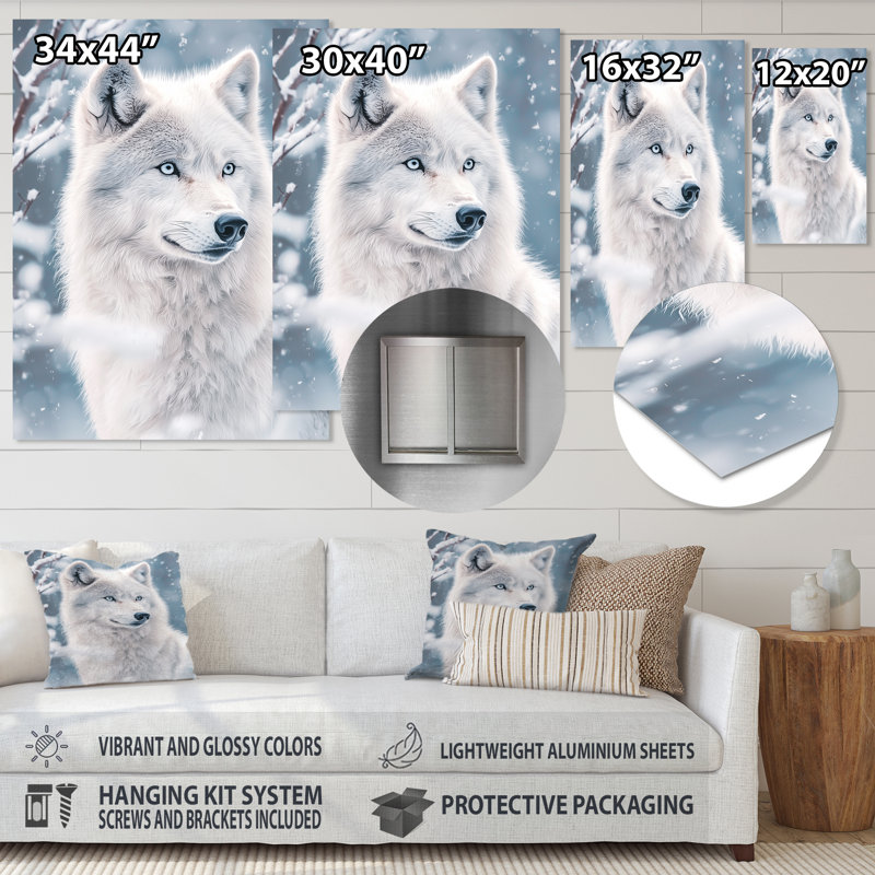 Reproduction d'art en métal Winter Wolf, H 40 po x l 30 po
