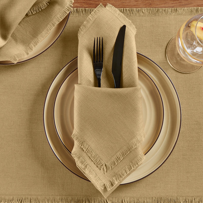 Fringe - 100% Pure Linen Dinner Napkins, Kelp