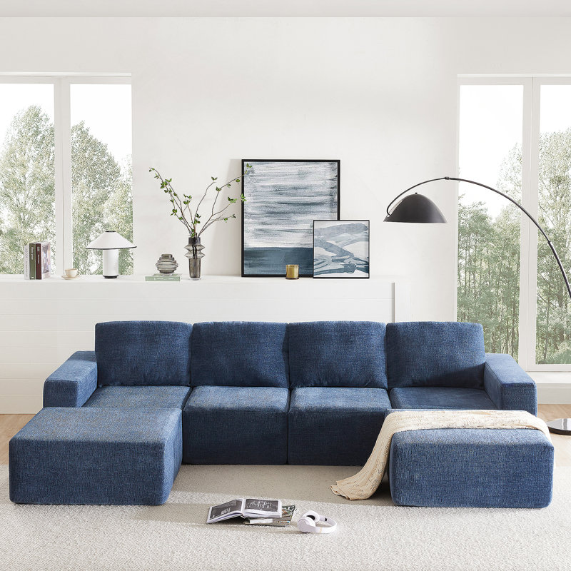 Canapé modulaire en U 110 * 72 ", ensemble de canapé de plancher en chenille de luxe