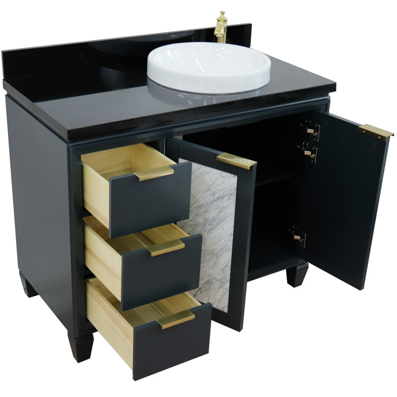 Schreck 43 " W Freestanding Standard Free Standing Single Double Single Vanity Bathroom Vanity With Top with Mirror, Black
