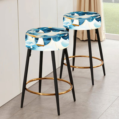 Blue And White Wave - Coastal Bar Stools Set Of 2