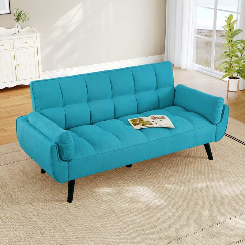 Space-Saving Convertible Futon Sofa Bed, Tufted Upholstered Sleeper Couch for Small Space & Guest Room, Blue