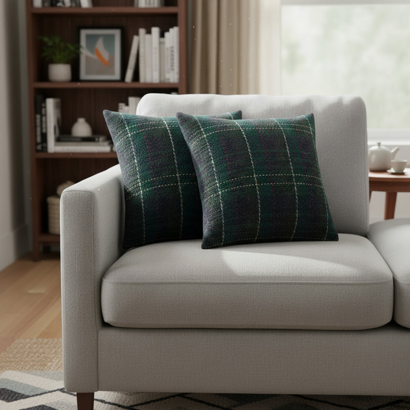 Green Plaid Knit Pillowcase Two-piece Set, 20x20 Inches, Christmas Farmhouse Style, Comfortable And Durable, Universal Decorative Cushion Cover For Sofa Beds.