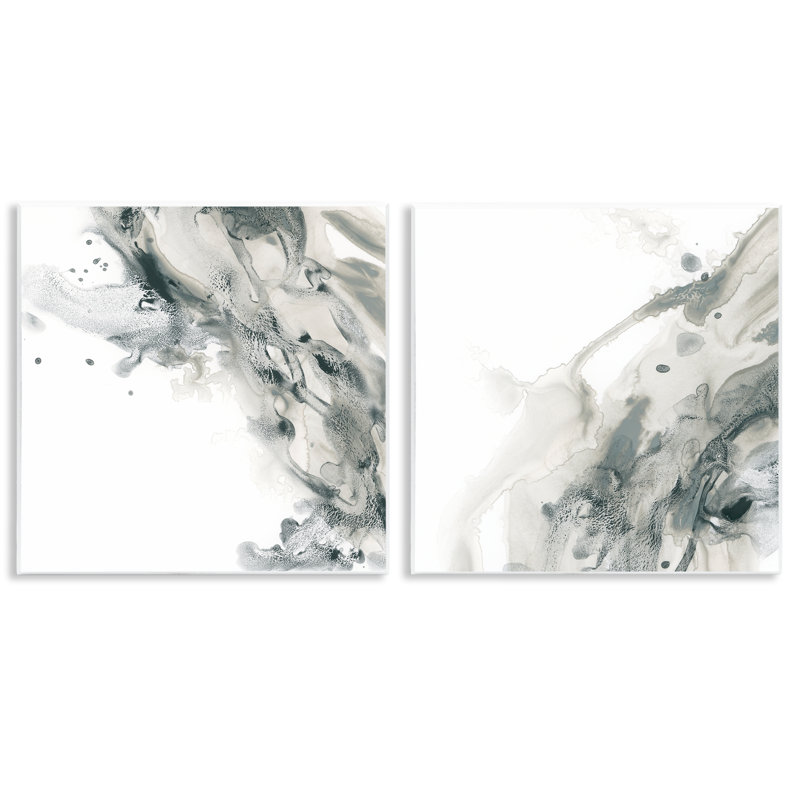 Abstract Monochromatic Liquid  2 PC Wall Plaque Art Set by June Erica Vess