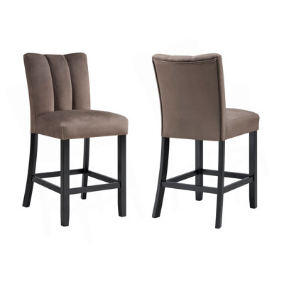 Magnifique ensemble de 2 chaises à hauteur de comptoir en microfibre capitonné noir et brun