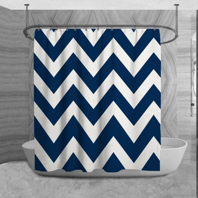 Chevron Shower Curtain Pattern Bathroom Decor Blue
