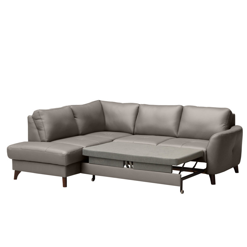 Migues Leather Corner Sofa with Sleeping Function and Storage, Left Hand Facing, Tan