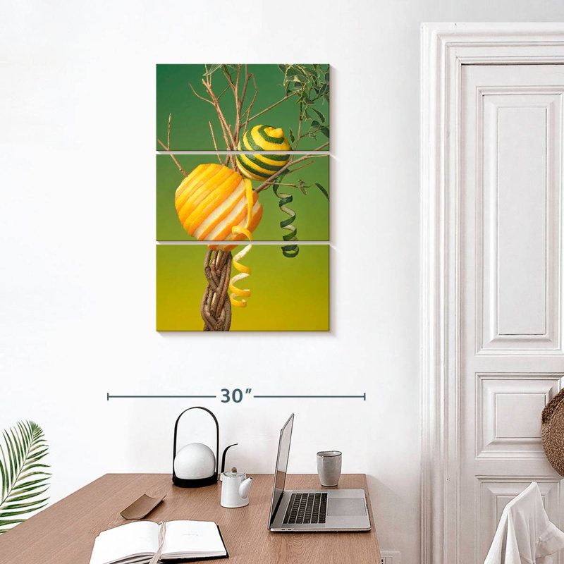 Yarlin pelant orange et citron, H 32 po x l 20 po