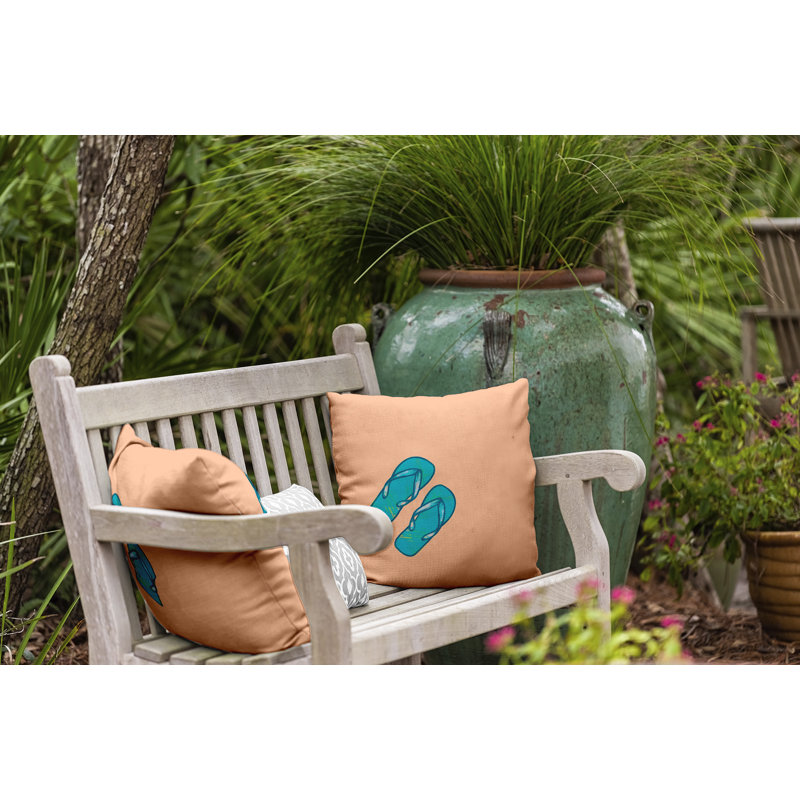 Beach Vacation Outdoor Reversible Throw Pillow, 20" H x 20" W, Coral