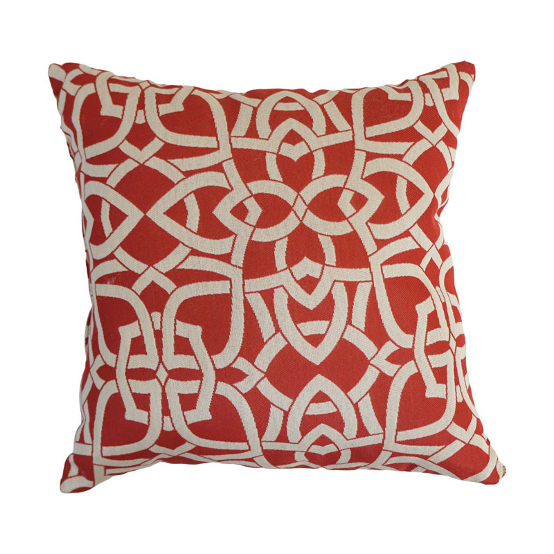 Premium Jacquard Outdoor Cushions Outdoor Square Pillow Cover & Insert, Beige/Red