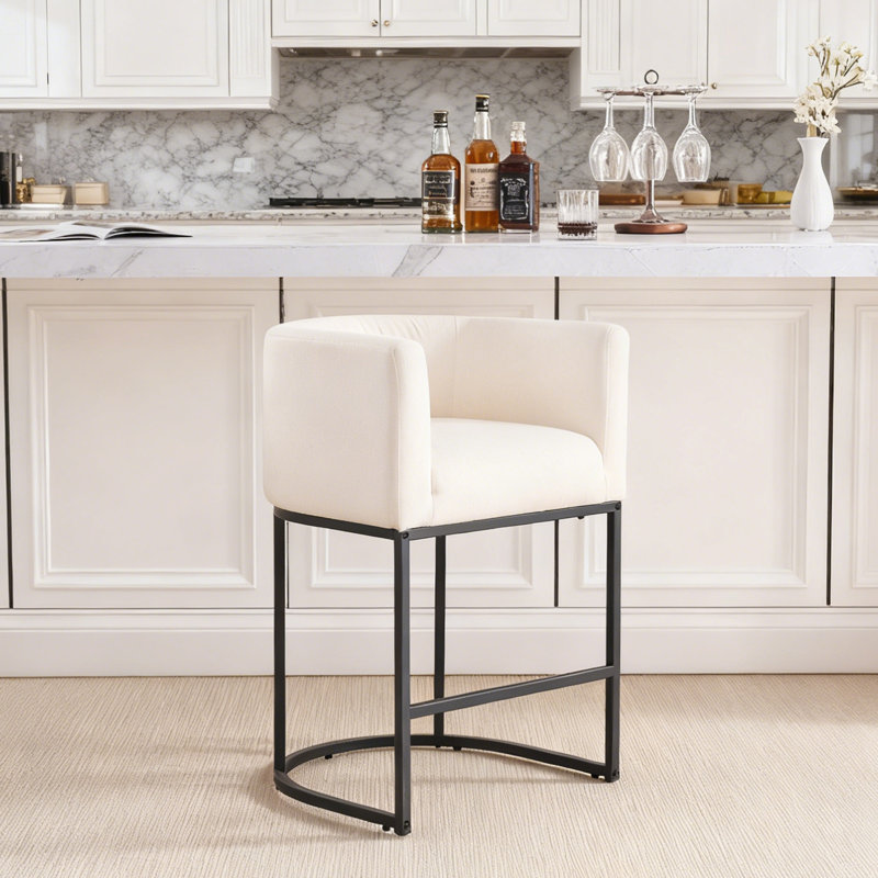Tabouret de baril de comptoir 26 po, Blanc, Doré, 1
