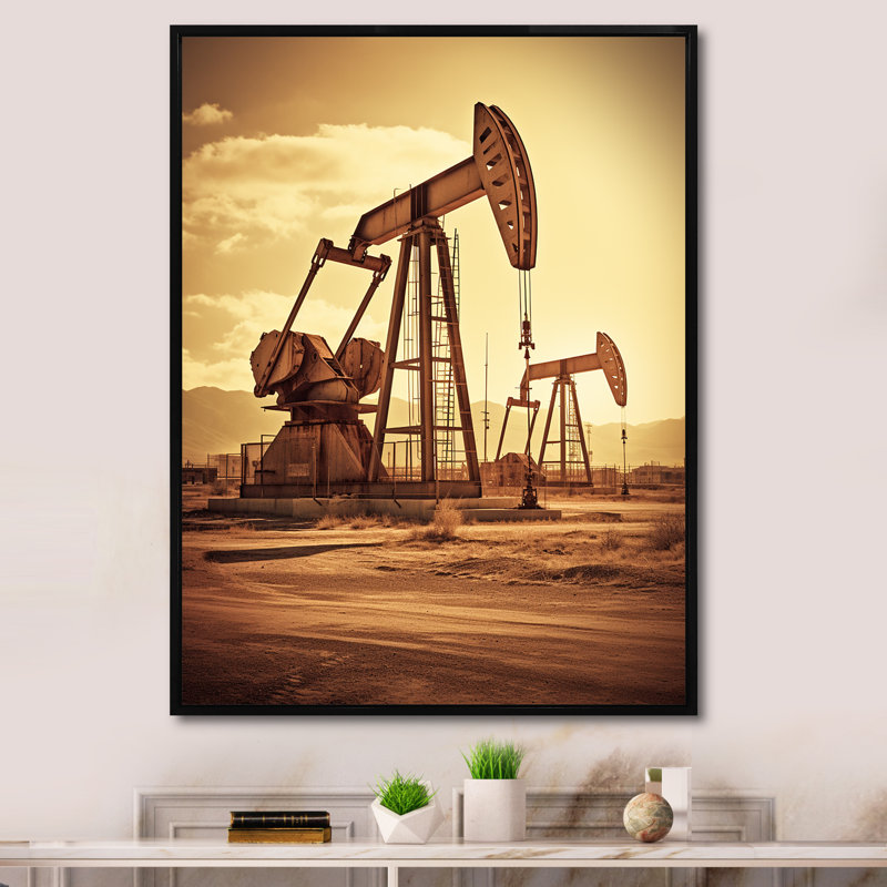 Foreuse à pétrole rétro Horizon, Cadre flottant noir, H 40 po x l 30 po x P 1,5 po