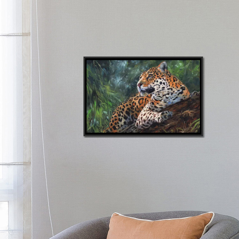 «Jaguar in Tree», impression sur toile, H 18 po x l 26 po x P 1,5 po, Toile avec cadre noir, Pas de tapis