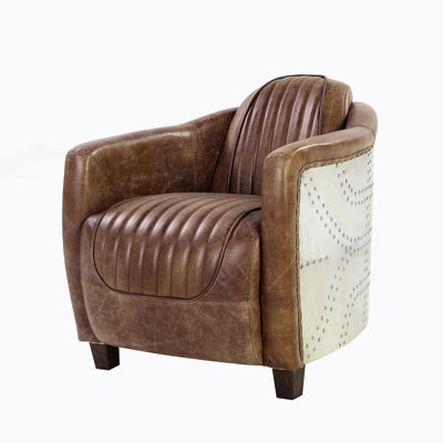 Chaise en cuir et aluminium rétro brun