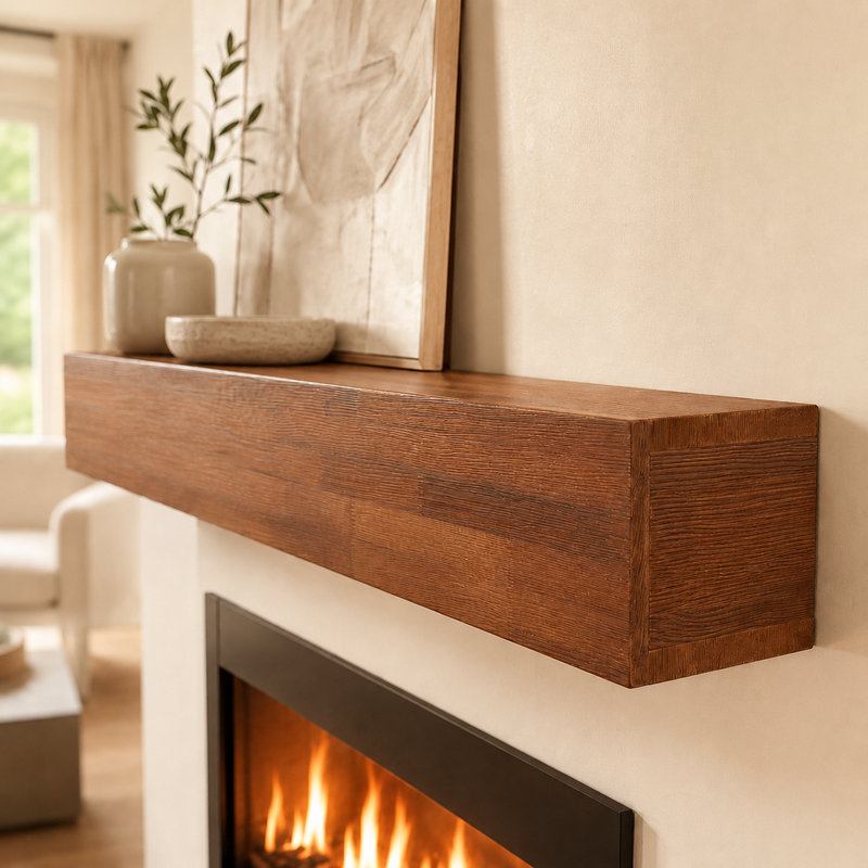 72" Light Brown Solid Wood Fireplace Mantel, Rustic Floating Wall Shelf for Home Decor, Brown