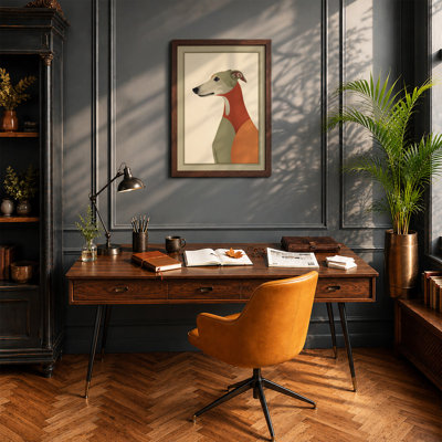 Greyhound in Geometry Mid-Century - Framed Print