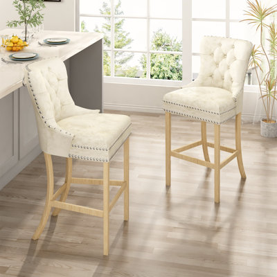 Bar Stools Set Of 2 Upholstered Breakfast Stools 275 Tall Bar Stools Breakfast Bar Chairs With Footrest And Back Counter Bar Stools For Dining