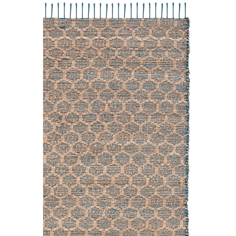 Tapis bleu marine / brun clair en coton tissé à la main Lanston, Tapis de couloir 2 pi 3 po x 8 pi