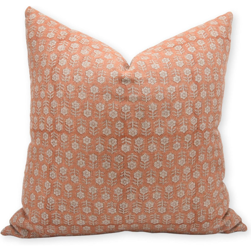 Linen Pillow Cover, White/Orange Floral 2, 20"H x 20"W, Square