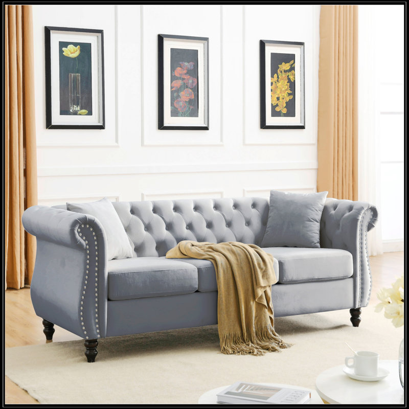 Canapé Chesterfield 80 po pour salon, Gris
