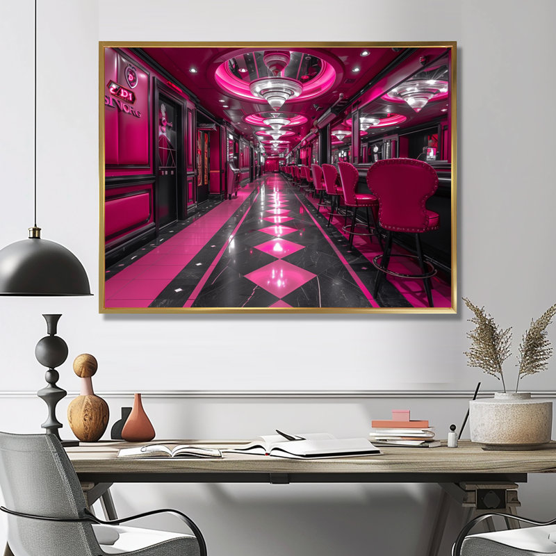 Casinos rose / noir et chanceux - Art mural, Toile avec cadre flottant or, H 12 po x l 20 po x P 1 po