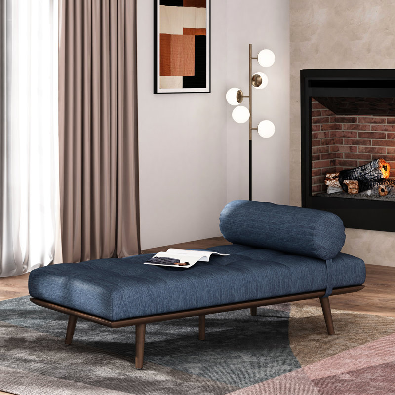 Chaise longue à boutons en bleu marine avec coussin moelleux d'inspiration Mid-Century