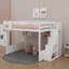 Grand lit mezzanine en bois avec escalier et garde-robe, lit superposé avec rangement sous le lit et tablettes ouvertes pour enfants et adolescents-1142433040