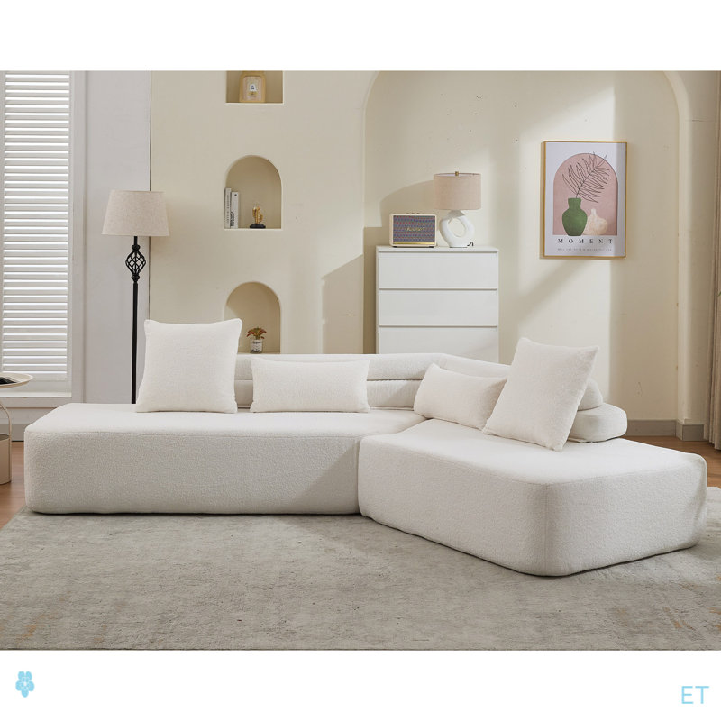 Canapé modulaire nuage minimaliste de 128 po, canapé moderne, 4 places, sans assemblage, canapé modulaire à deux places, tissu en peluche, tissu d'ameublement anti-froissement